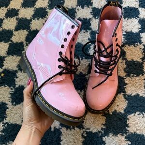 Pink Dr Martens Combat Boots Womens Patent Leather Doc